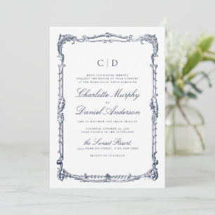 Convites Monograma de Casamento em Letra de Forma Clássica