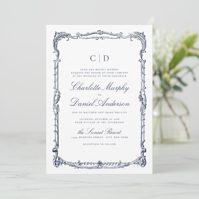 Convites Monograma de Casamento em Letra de Forma Clássica  (Em pé/Frente)
