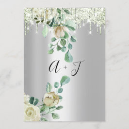 Convites Monograma de Casamento Florais Casa Prata Verde