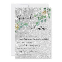 Monograma de Casamento Florais Mint Glitter Silver
