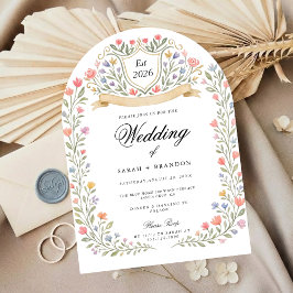 Convites Monograma de Casamento Floral Arqueado, Jardim Rom