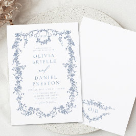 Convites Monograma de Casamento Floral Azul Vitoriano Franc