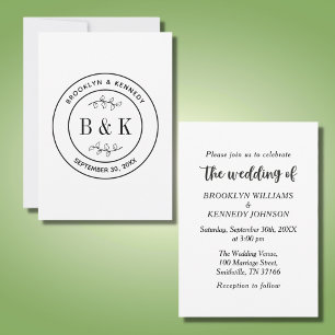 Convites Monograma de Casamento Floral Botânico Divertido N