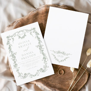 Convites Monograma de Casamento Floral Verde do Victorian S