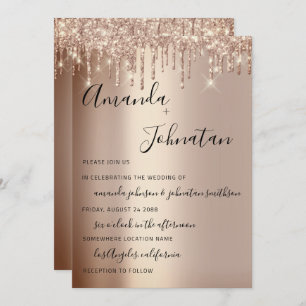 Convites Monograma de Casamento Glitter Rosa Dourado