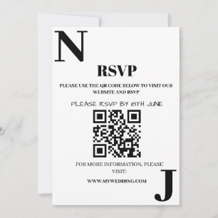 Convites Monograma de Casamento Minimalista Preto e Branco