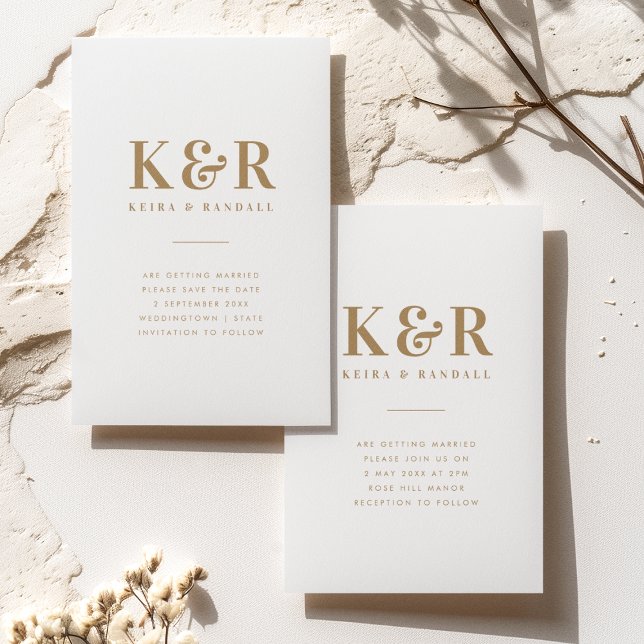 Convites Monograma de Casamento Minimalista Simples Dourado (Criador carregado)