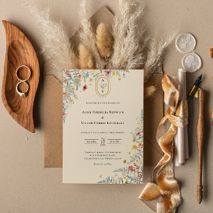 Convites Monograma de Casamento Simples de Fern Beige Fern