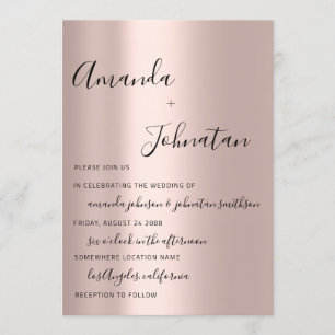Convites Monograma de Casamento simplesmente Rosa Dourado