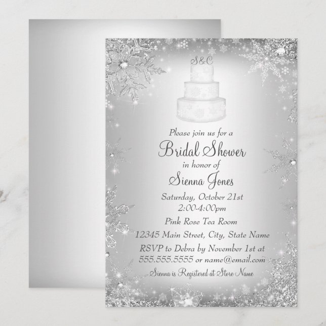 Convites Monograma de Chá de panela de prata de bolos (Frente/Verso)