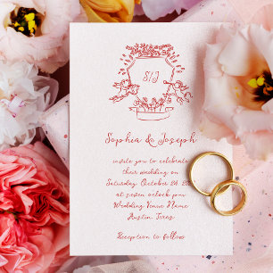 Convites Monograma de Desenho de Mão Vermelha Whimsical C