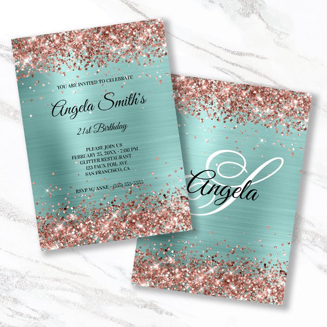 Convites Monograma de folha fina Dourada brilhante Rosa (Criador carregado)