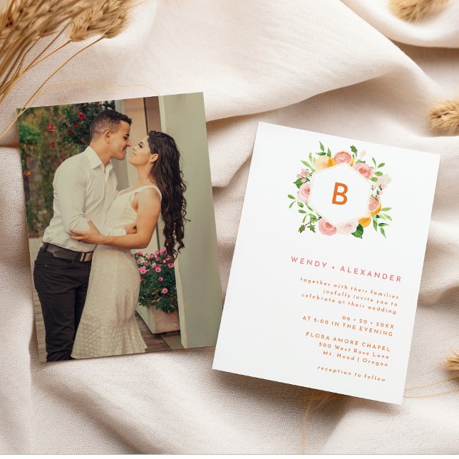 Convites Monograma de Fotografia de Casamento com Aquarela  (Criador carregado)