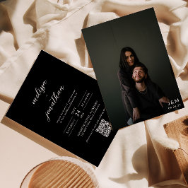 Convites Monograma de Fotografia de Script Preto Moderno Có