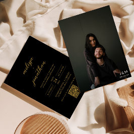 Convites Monograma de Fotografia Preto e Dourado Moderno Ca