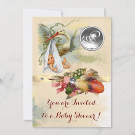 CONVITES MONOGRAMA DE GEMSTONE BRANCA COM CHÁ DE FRALDAS DE