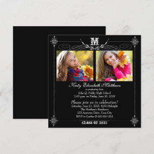 Convites Monograma de Graduação com Duas Fotos Elegantes