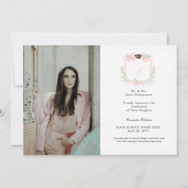 Convites Monograma de Graduação em Fita Coquette (Frente)