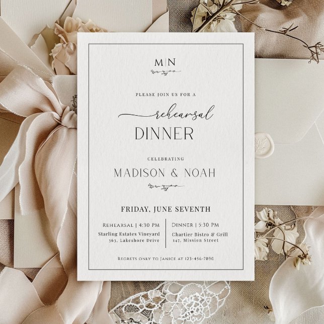 Convites Monograma de Janto de ensaio, Casamento clássico (Criador carregado)