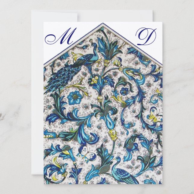 CONVITES MONOGRAMA DE NOIVA COM FLORAL AZUL ELEGANTE (Frente)