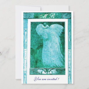 Convites MONOGRAMA DE NOIVAÇO AMOR PAVÃO ,azul branco