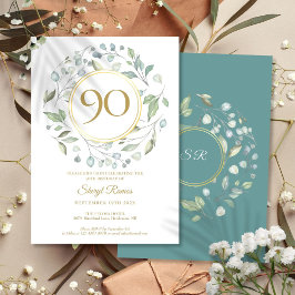 Convites Monograma de Ouro Laurel Garland 90º Aniversário