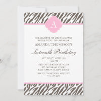 Monograma de padrão zebra castanho e rosa