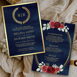 Convites Monograma de Rosas Vermelhas Tudo em Um Casamento