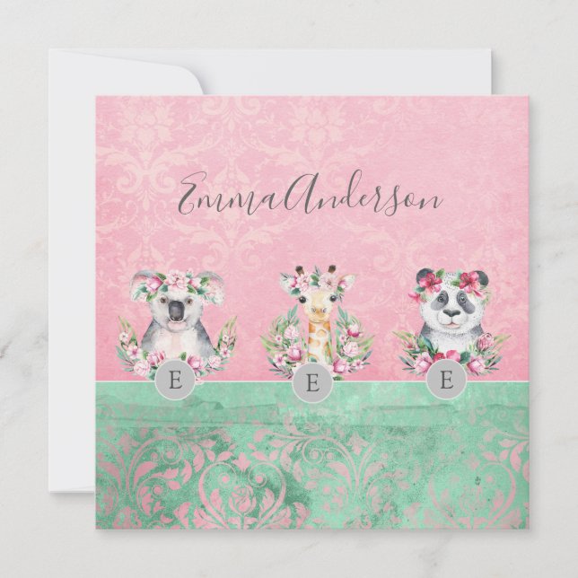 Convites Monograma de Selvagens Raparigas Boho Selva Animai (Frente)