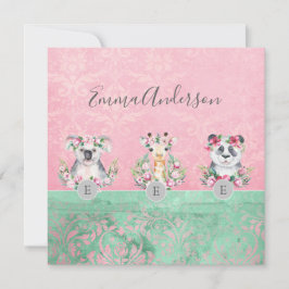 Convites Monograma de Selvagens Raparigas Boho Selva Animai