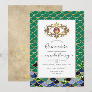Convites Monograma de Turquesa e Dourado Pedra Preciosa Ser