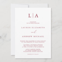 Convites Monograma de Vinho Vermelho Simples Casamento Mini