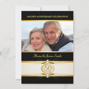 Convites Monograma do 50º Aniversário Gold Black
