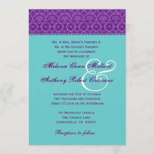 Convites Monograma do Casamento tema damasco Purple e Aqua