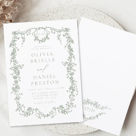 Convites Monograma do Casamento Verde Sage francês vitorian