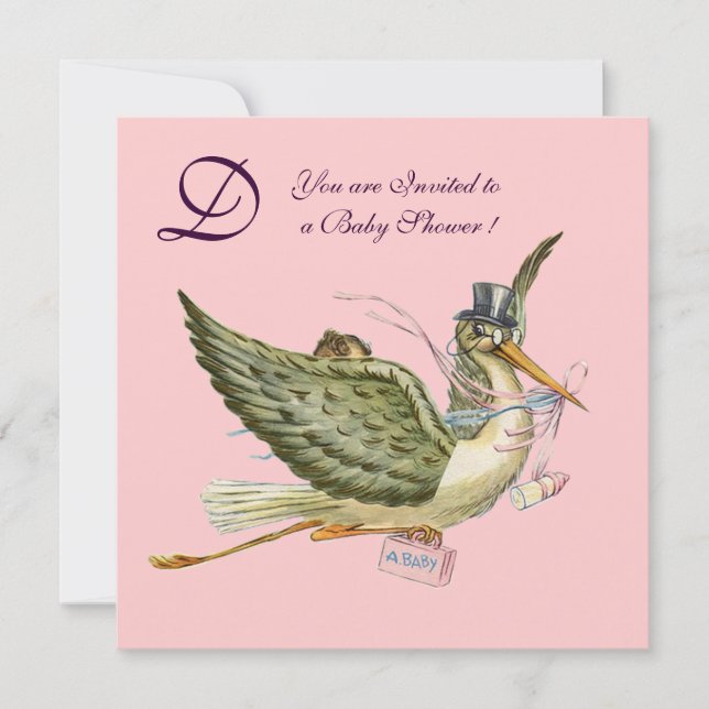 Convites MONOGRAMA DO CHÁ DE FRALDAS DE ARMAZENAMENTO, metá (Frente)