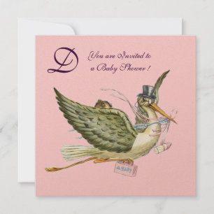 Convites MONOGRAMA DO CHÁ DE FRALDAS DE ARMAZENAMENTO, metá