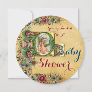 CONVITES MONOGRAMA DO PARCHMENT FLORAL DO CHÁ DE FRALDAS D