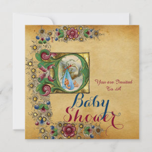 CONVITES MONOGRAMA DO PARCHMENT FLORAL DO CHÁ DE FRALDAS DO