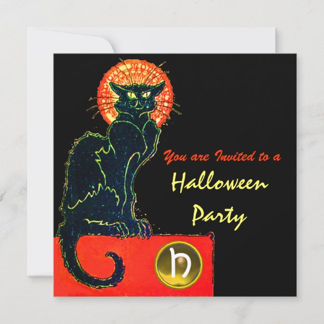 CONVITES MONOGRAMA DO PARTIDO BLACK CAT HALLOWEEN (Frente)