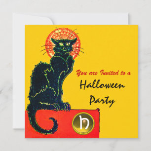 CONVITES MONOGRAMA DO PARTIDO BLACK CAT HALLOWEEN