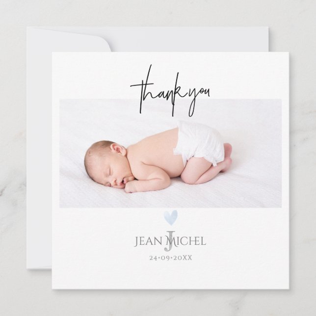 Convites Monograma do PixDezines Obrigado Carinho Azul (Frente)