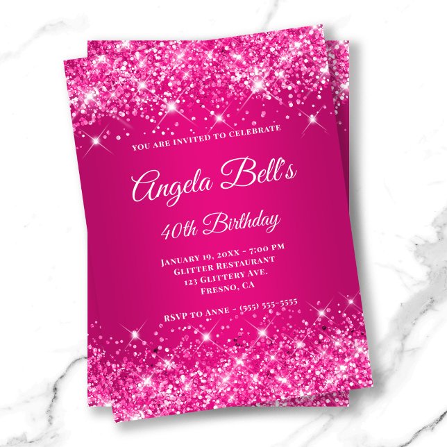 Convites Monograma do Rico de framboesa rosa-quente com bri (Glittery Hot Pink Raspberry Ombre Fancy Monogram Invitation)