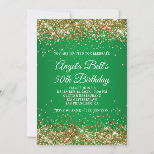 Convites Monograma Dourado com Brilho Verde Ombre 50º Anive