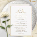 Convites Monograma Dourado e Casamento por Aquarela de Crem<br><div class="desc">Aprecie amigos e família com este elegante convite de casamento mostrando um belo monograma botânico de folha desenhada com noiva e iniciais de noivo. Monograma e texto em ouros. O convite à frente foi cortado com fina estrutura de folha de ouro falso, enquanto o convite apresenta as costas com uma...</div>