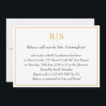 Convites Monograma Dourado Elegante Lunchedo Bridal<br><div class="desc">Convites de noiva formal e rico com um simples design com seus detalhes de evento dentro de uma falsa borda dourada,  sobre um fundo branco. No topo está seu monograma inicial e seus detalhes estão em itálico. Um design elegante e elegante que certamente impressiona.</div>