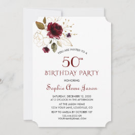 Convites Monograma Dourado Floral 50º aniversário do Luxury