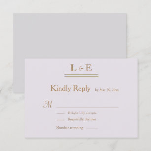 Convites Monograma Dourado Lilás Cinza E comercial RSVP Cas