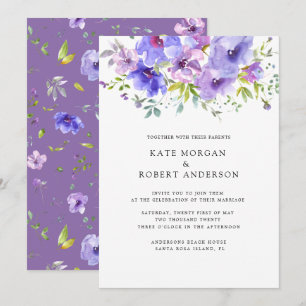 Convites monograma duplo de coloração aquosa do jardim viol