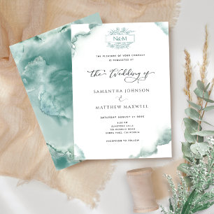 Convites Monograma Elegante, Casamento por Aquarela Silver